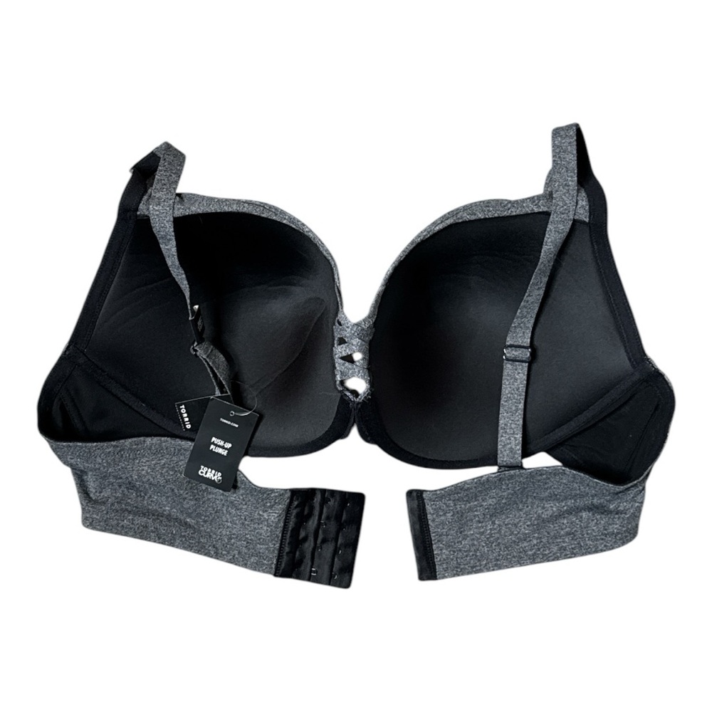 TORRID CURVE XO PUSH UP PLUNGE BRA 46DD CHARCOAL LACE UP SEXY SUPPORT **NWT** - Picture 4 of 10